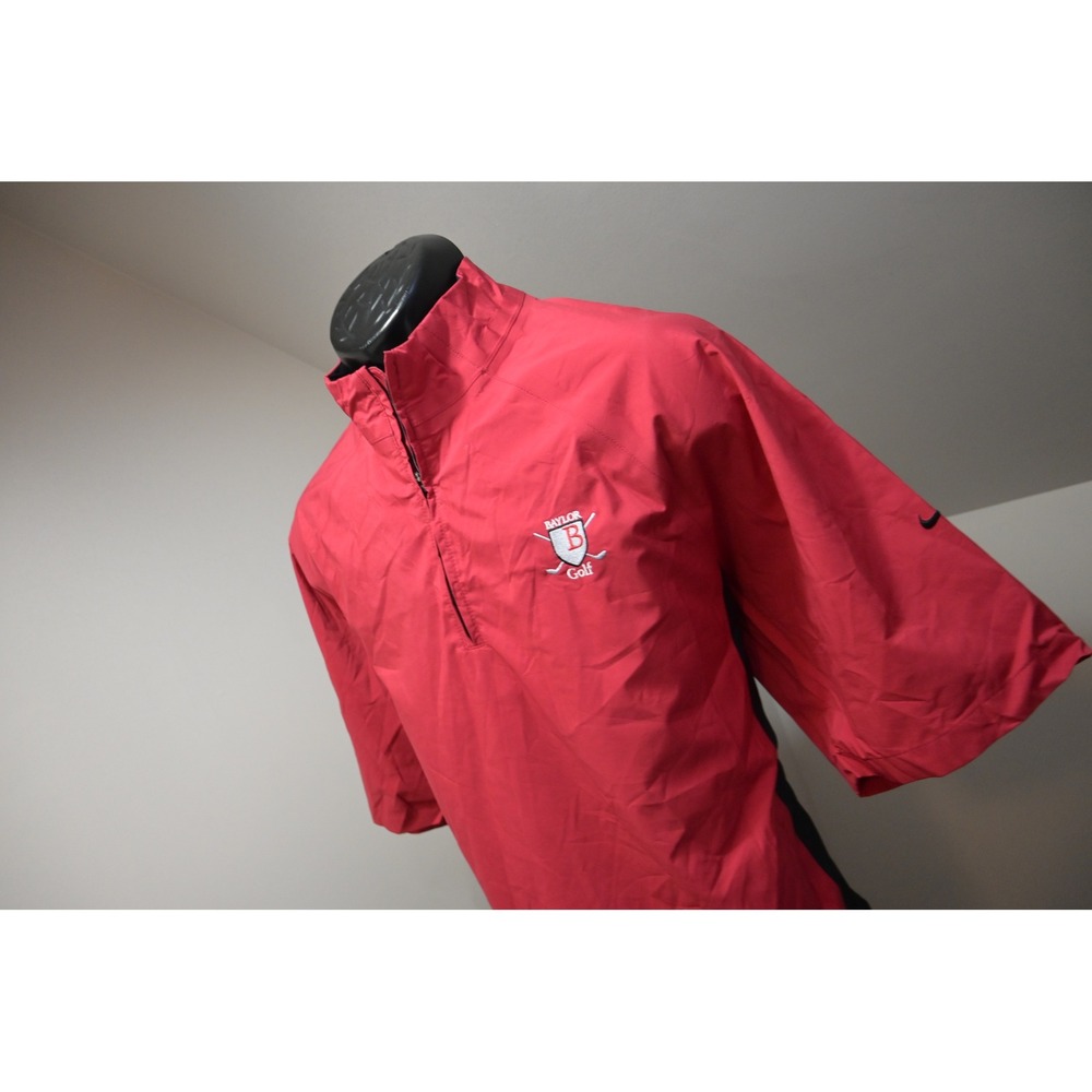 Nike Storm Windbreaker Pullover Jacket Mens Medium Red Baylor Golf 1/4 Zip